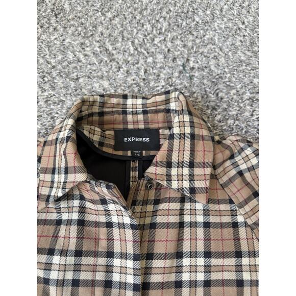 Express Womens Brown Nova Check Plaid Longline Coat Jacket Wool Blend 5/6 Small - Picture 5 of 8
